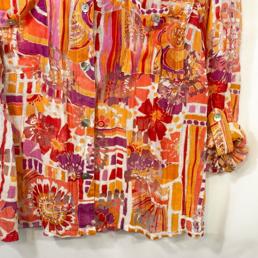 Ruby Rd Plus Size 20W Top Orange Pink Burnout Artsy Summer Coastal Vibrant 1030 - Picture 5 of 9